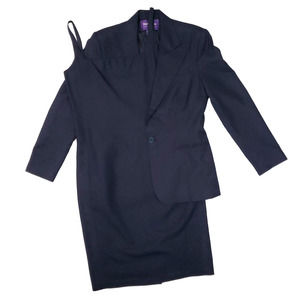 Ralph Lauren Collection Purple Label Vintage Textured Silk Dress Blazer Set Navy